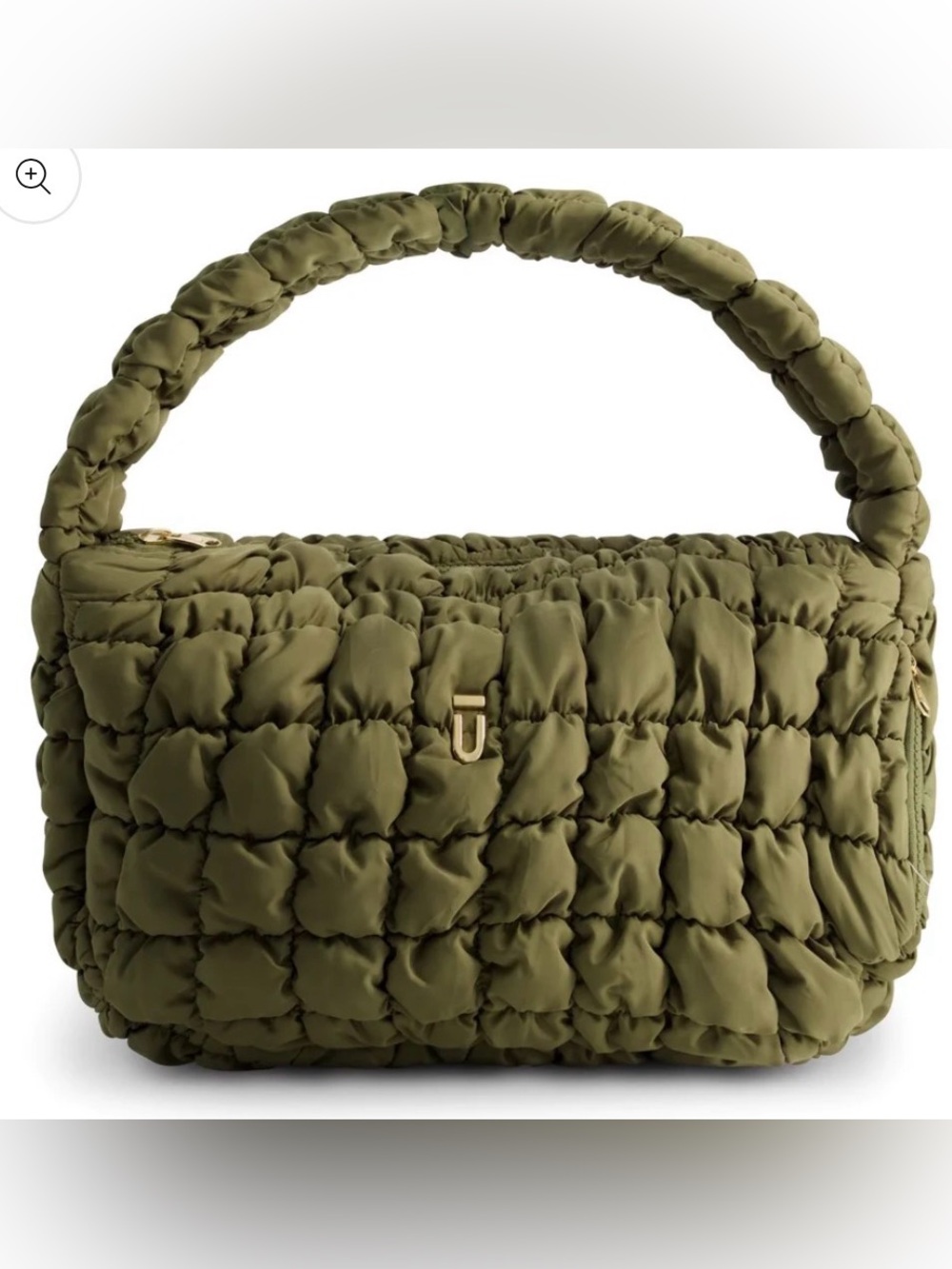 Quilted Ful branded Puffer Hobo Bag in Olive